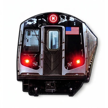 Acrylic magnet featuring NYC M Train subway car design for souvenirs